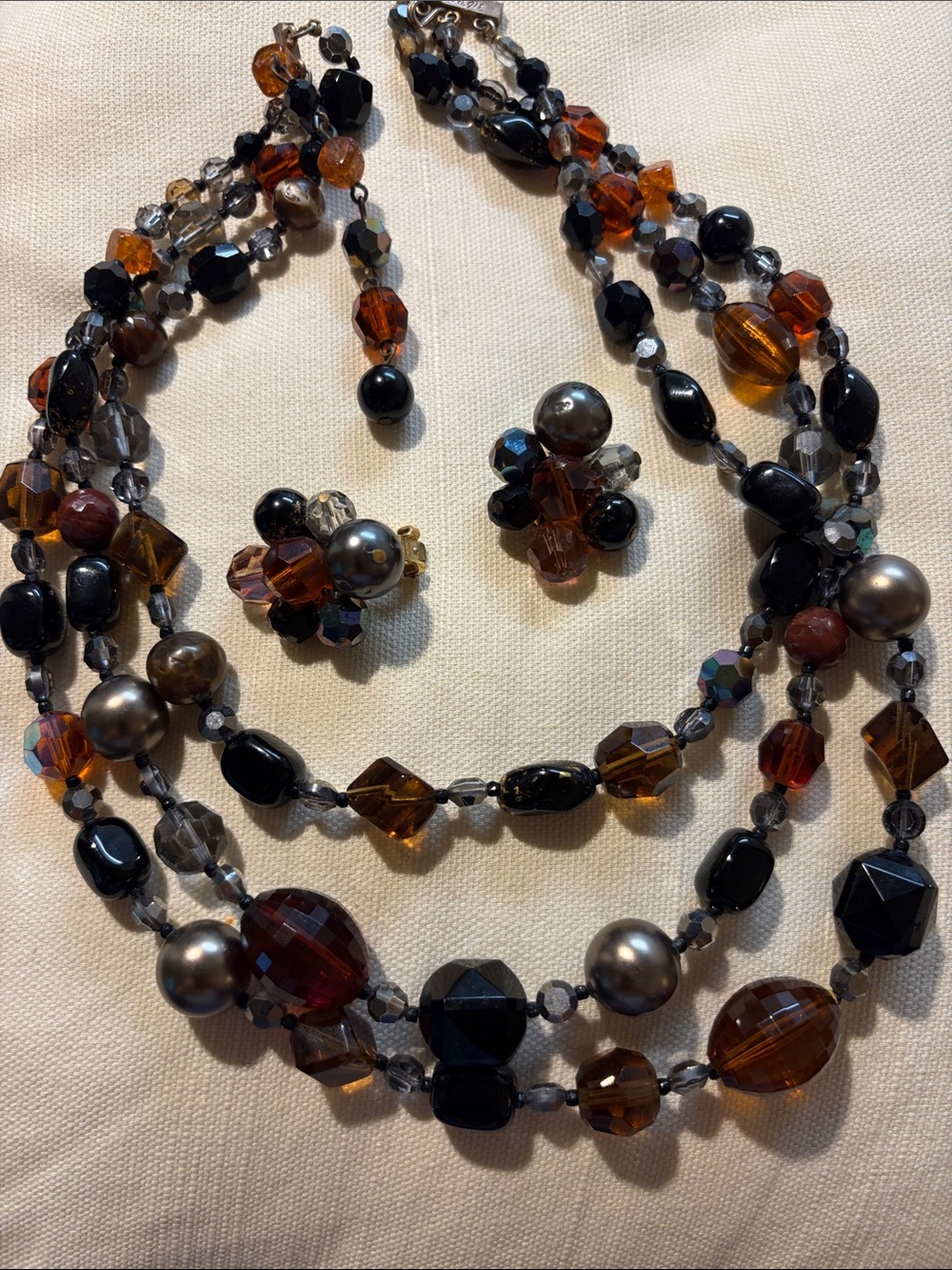 Vintage Hattie Carnegie Beaded Earrings and Necklace Set Midcentury